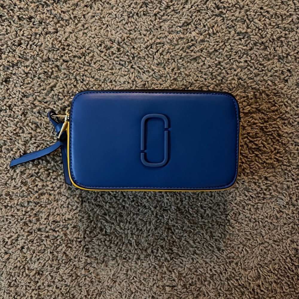 Blue yellow and white Marc Jacobs snapshot bag